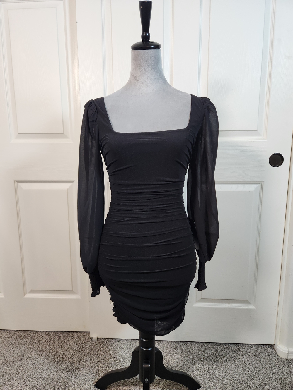 Lulu's Black Ruched Square-Neck Mini Dress